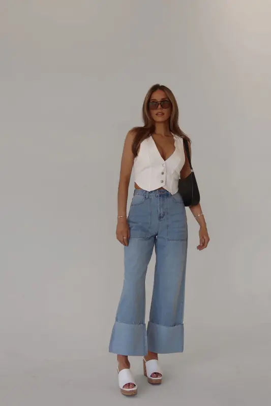 Arianna Wide Leg Cuffed Jeans