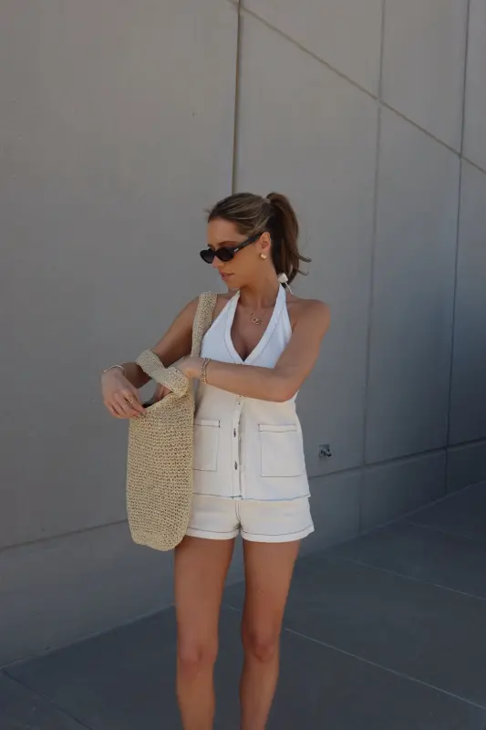 Tayle Contrast Stitch Denim Halter Top