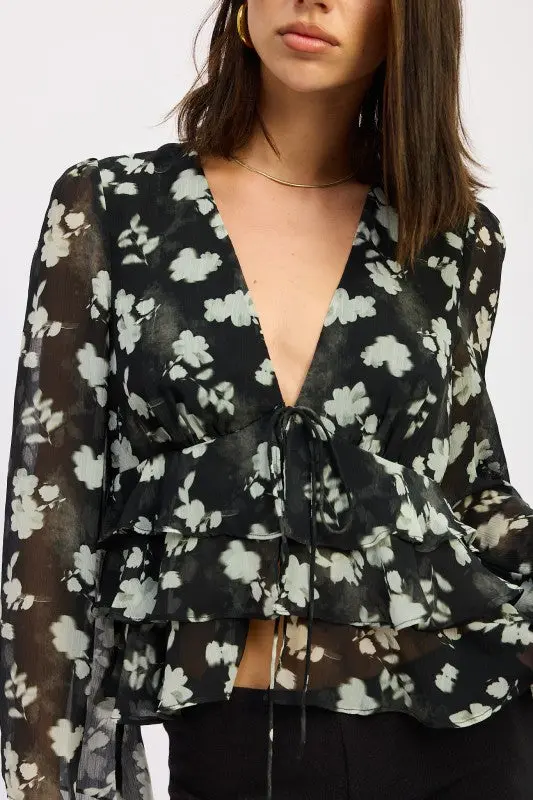 Floral Front Tie Ruffle Top online