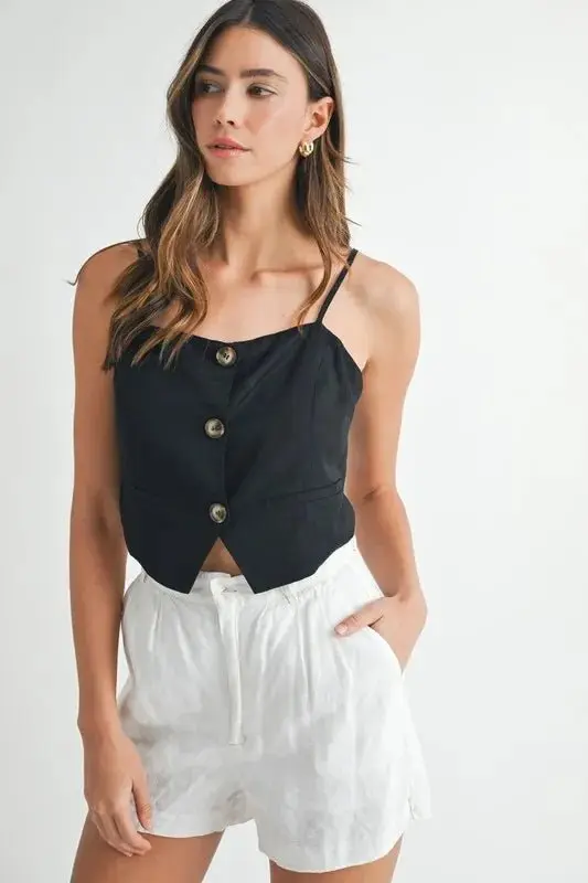 Linen Mix Button Down Tank Top online