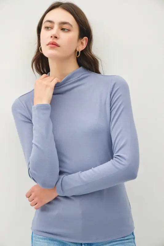 Mock Neck Long Sleeve Top – Blue online