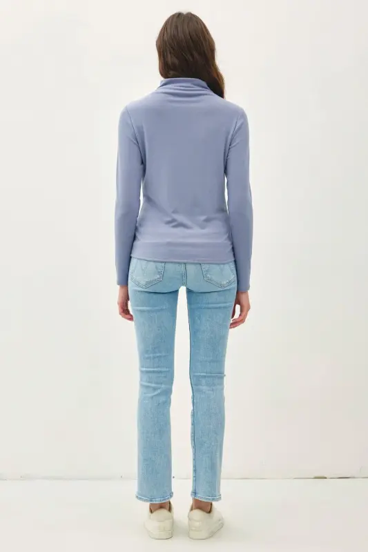 Mock Neck Long Sleeve Top – Blue online